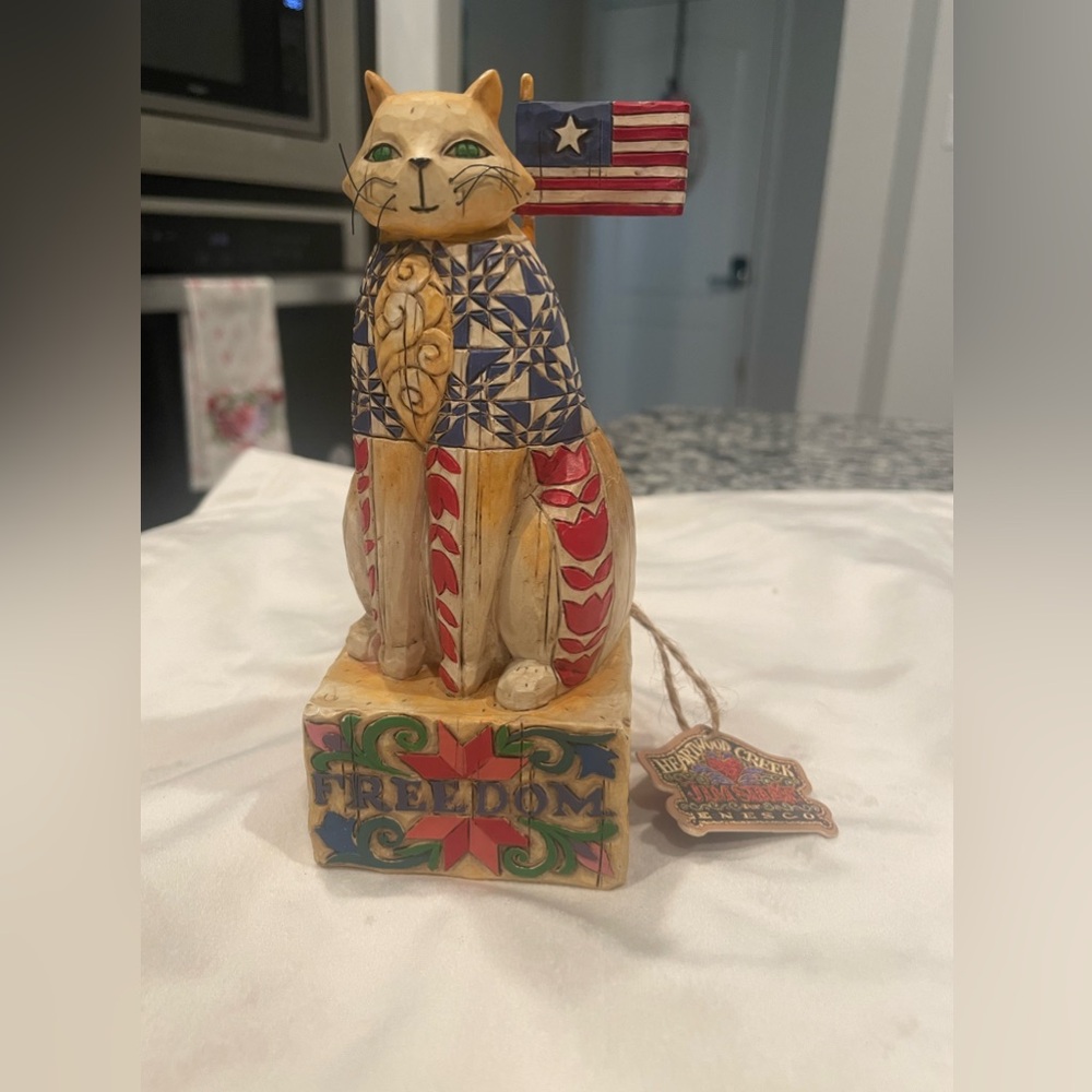 Jim Shore Red and Blue Decor Cat Figurine 2003 Heart wood creek